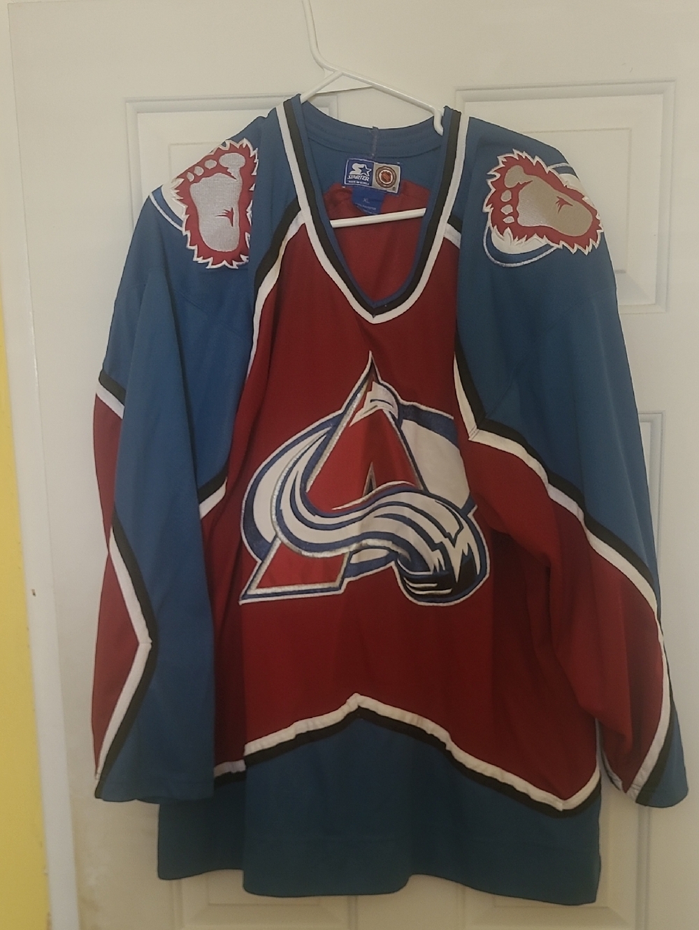 Mens XL STARTER Colorado Avalanche Jersey - Blue & Burgundy